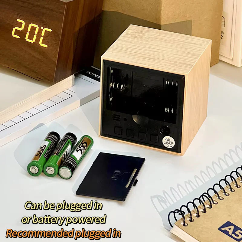 Wooden Digital Alarm Clock Sound-Activated Square Office Desk Clock 1pc - Image 4