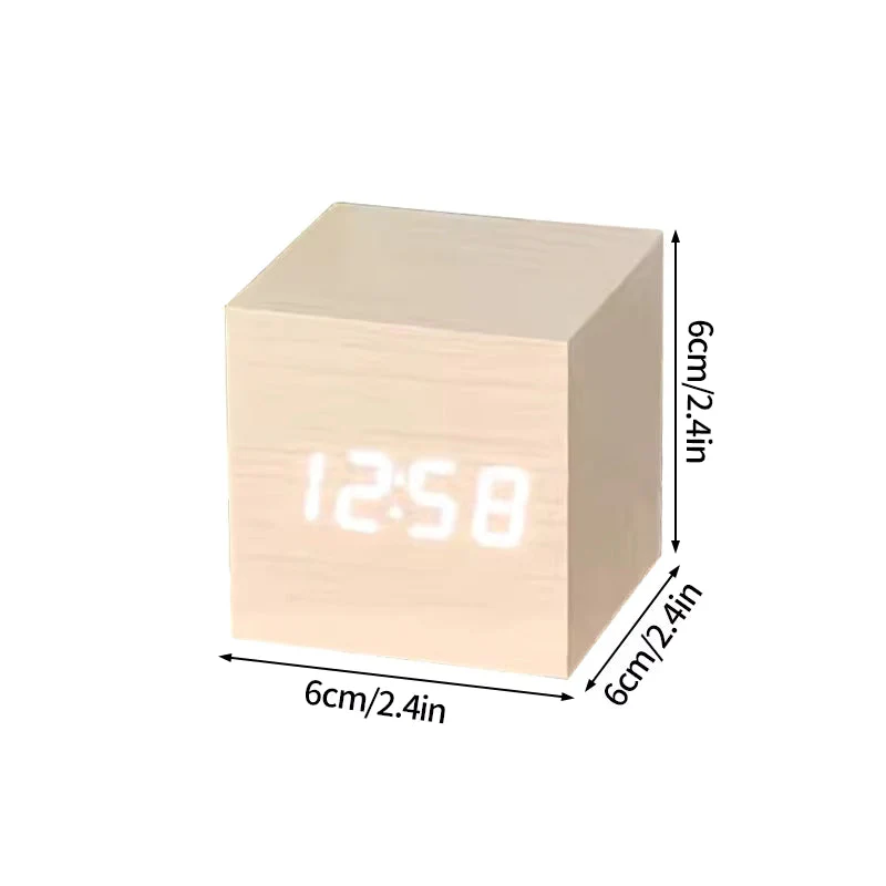 Wooden Digital Alarm Clock Sound-Activated Square Office Desk Clock 1pc - Image 5