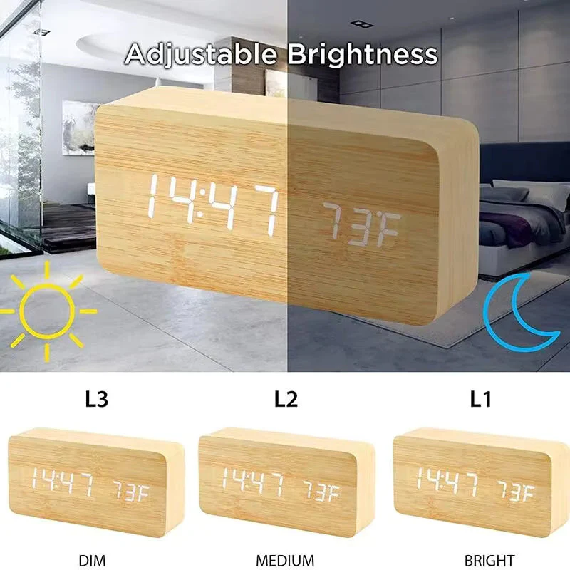 Wooden Digital Clock Temperature Date Display Clock 1 pc - Image 6