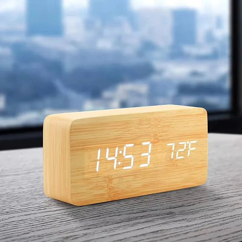 Wooden Digital Clock Temperature Date Display Clock 1 pc - Image 7