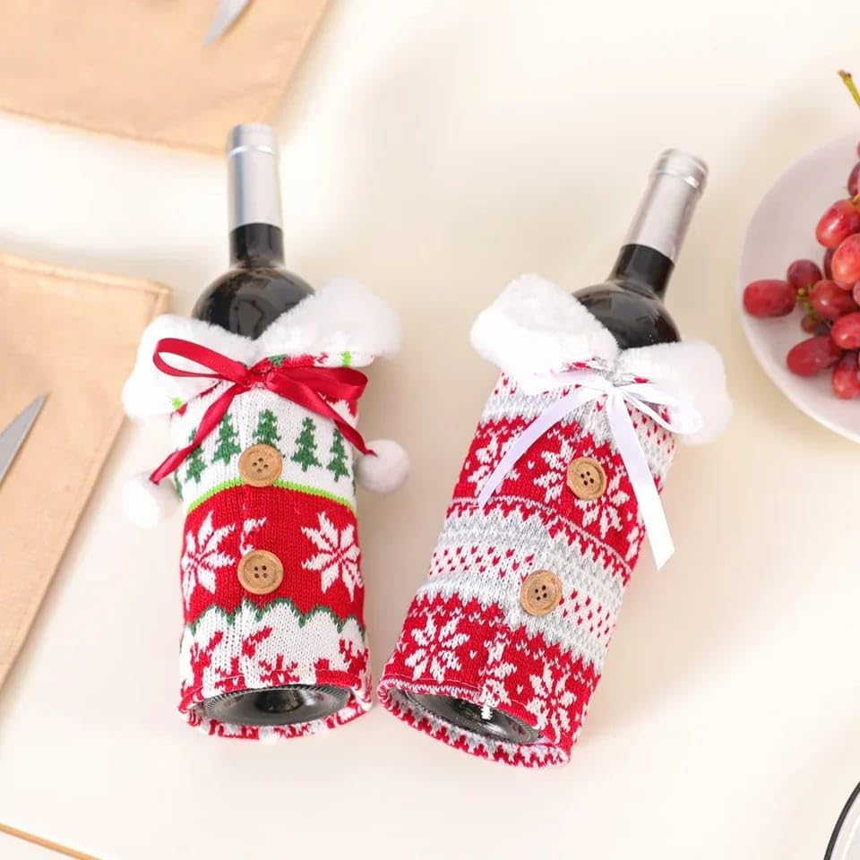 Wool style Christmas Fur Wine Bottle Cover - Image 2
