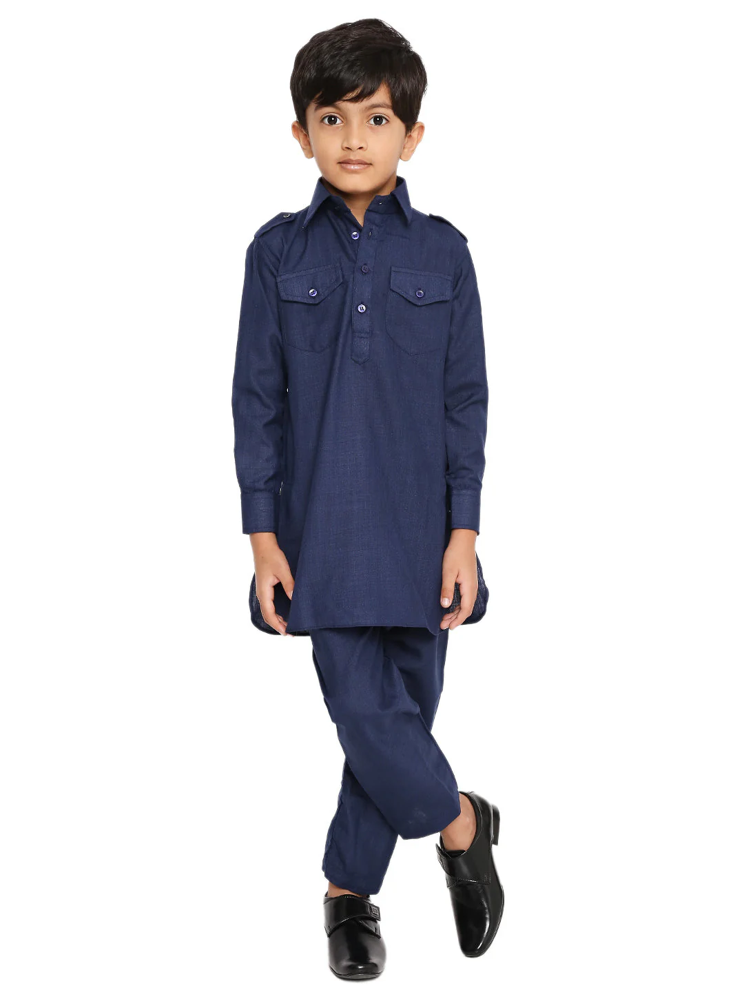 Wrinkle Free Poly Blend Pathani Set in Blue
