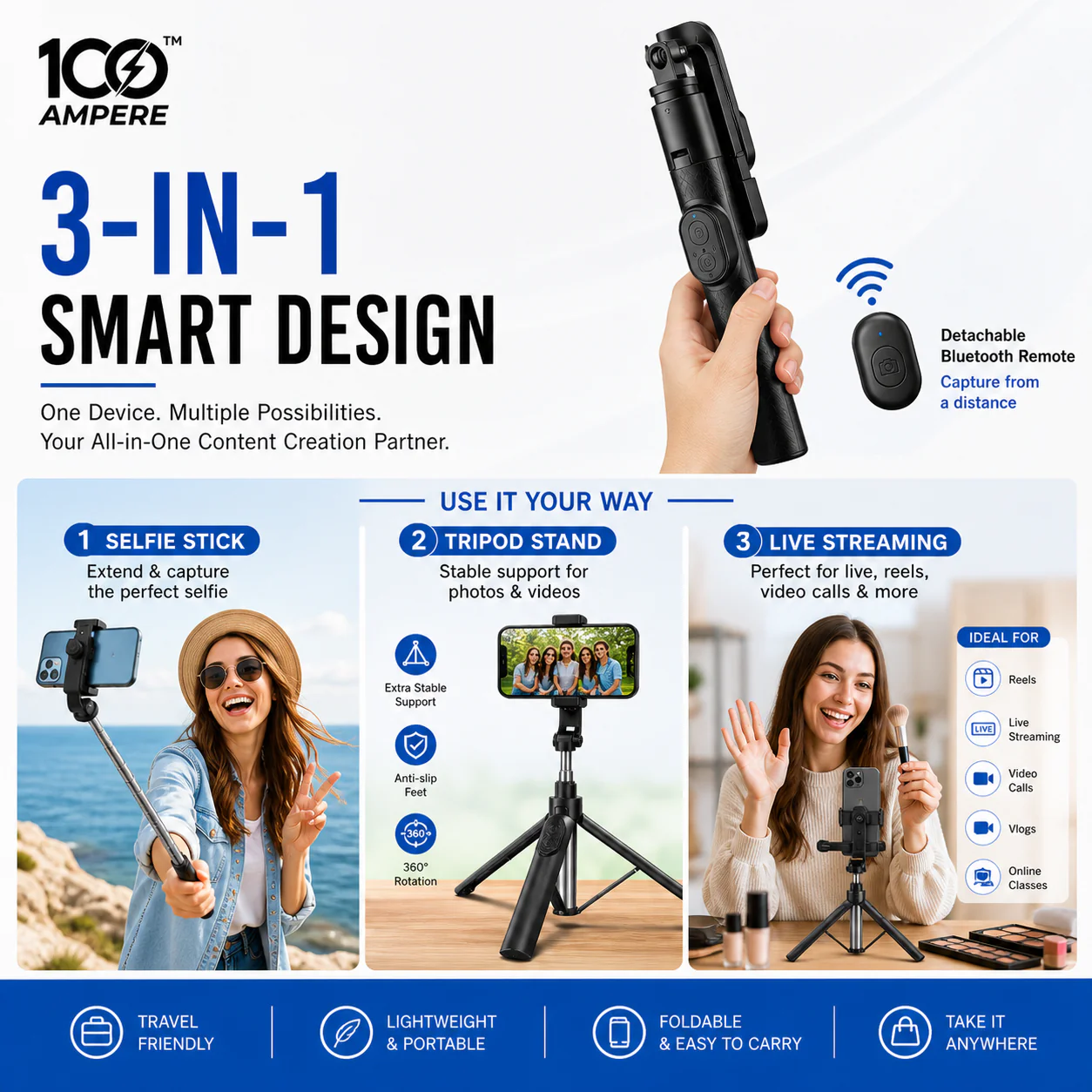 Y17 Bluetooth Selfie Stick Tripod with Remote - Image 2
