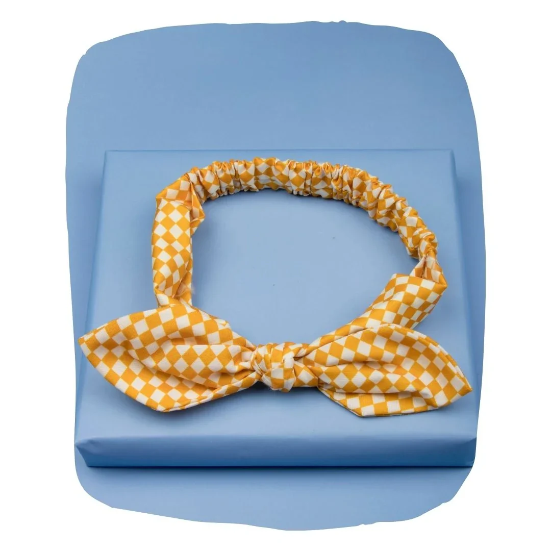 Yellow Checks Rabbit Ear Knot Baby Headband