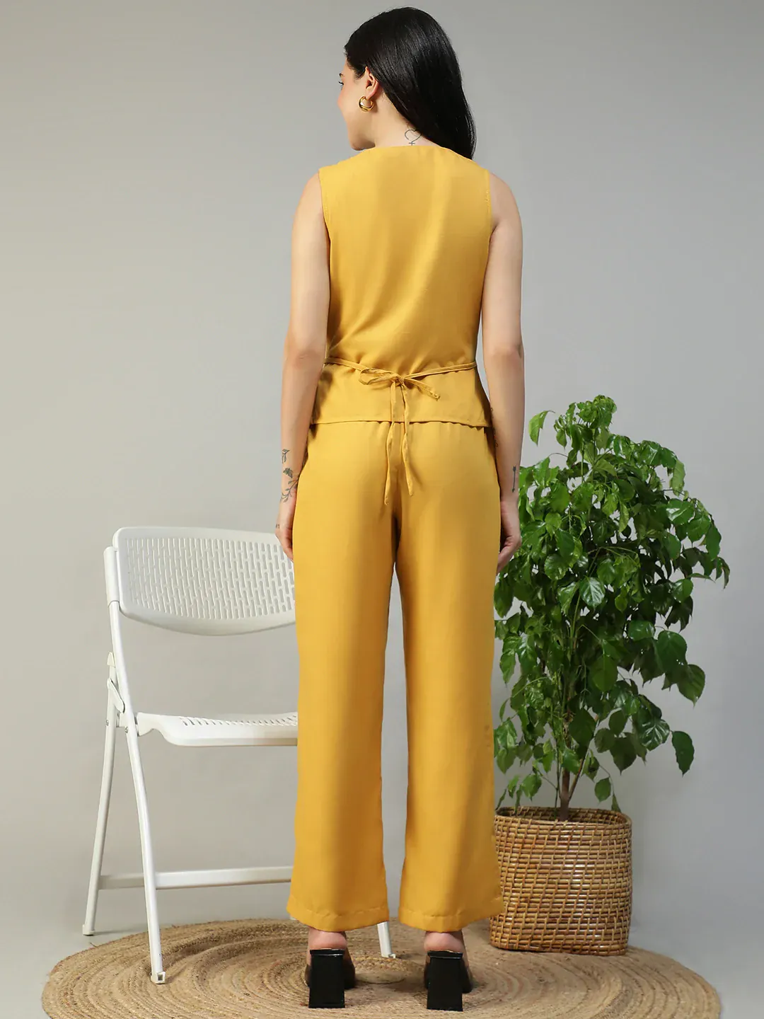 Yellow Cotton Linen Women Co-Ord Set - Image 7