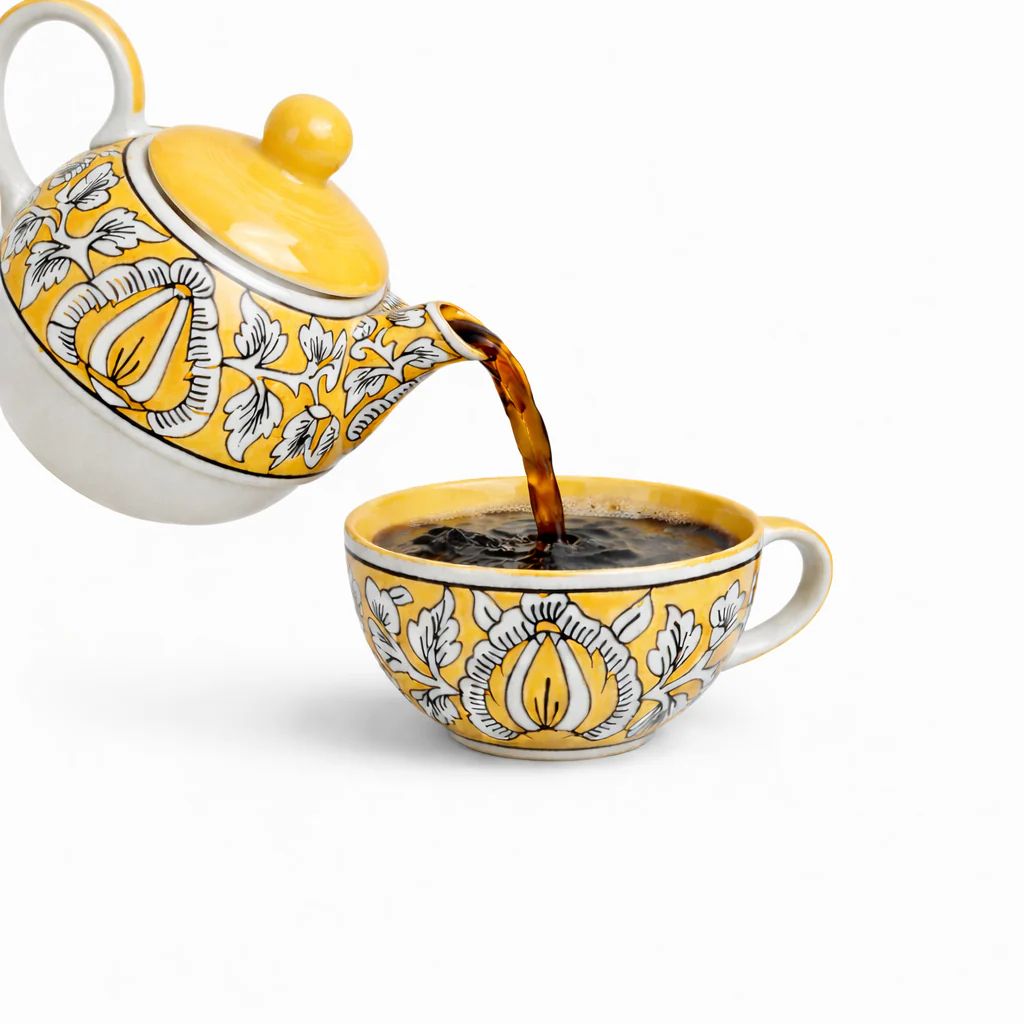 Yellow Mughal Handpainted Kettle Cup Set - Image 2