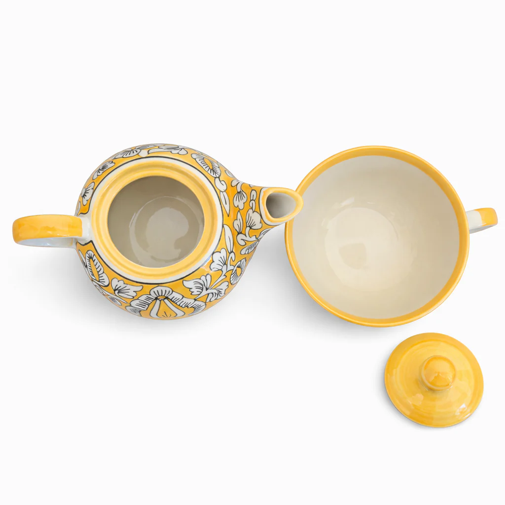 Yellow Mughal Handpainted Kettle Cup Set - Image 3