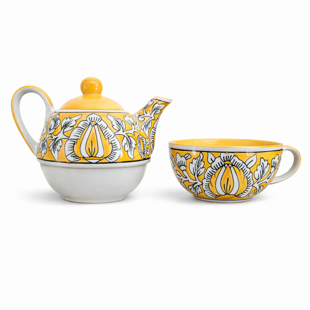 Yellow Mughal Handpainted Kettle Cup Set - Image 5