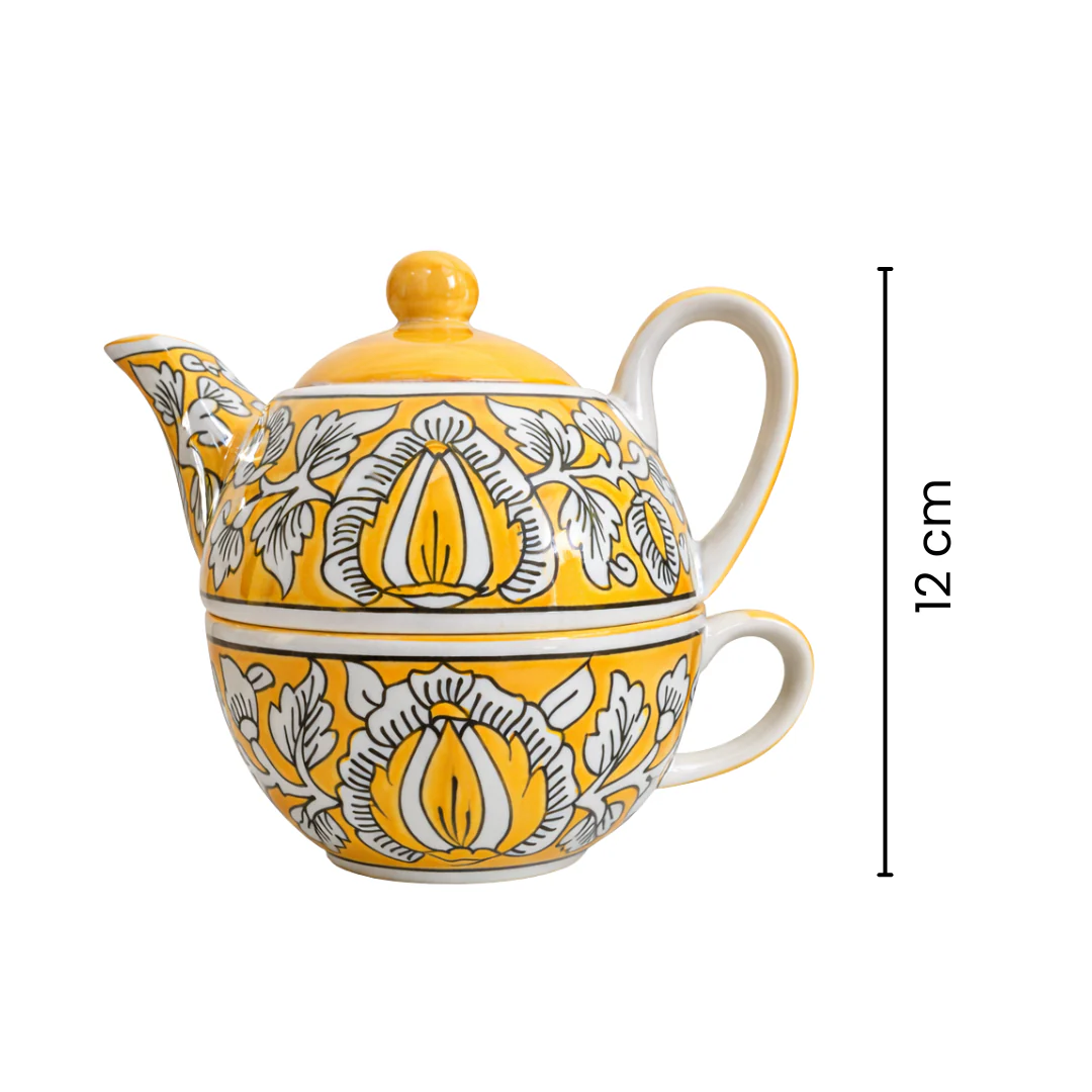 Yellow Mughal Handpainted Kettle Cup Set - Image 6