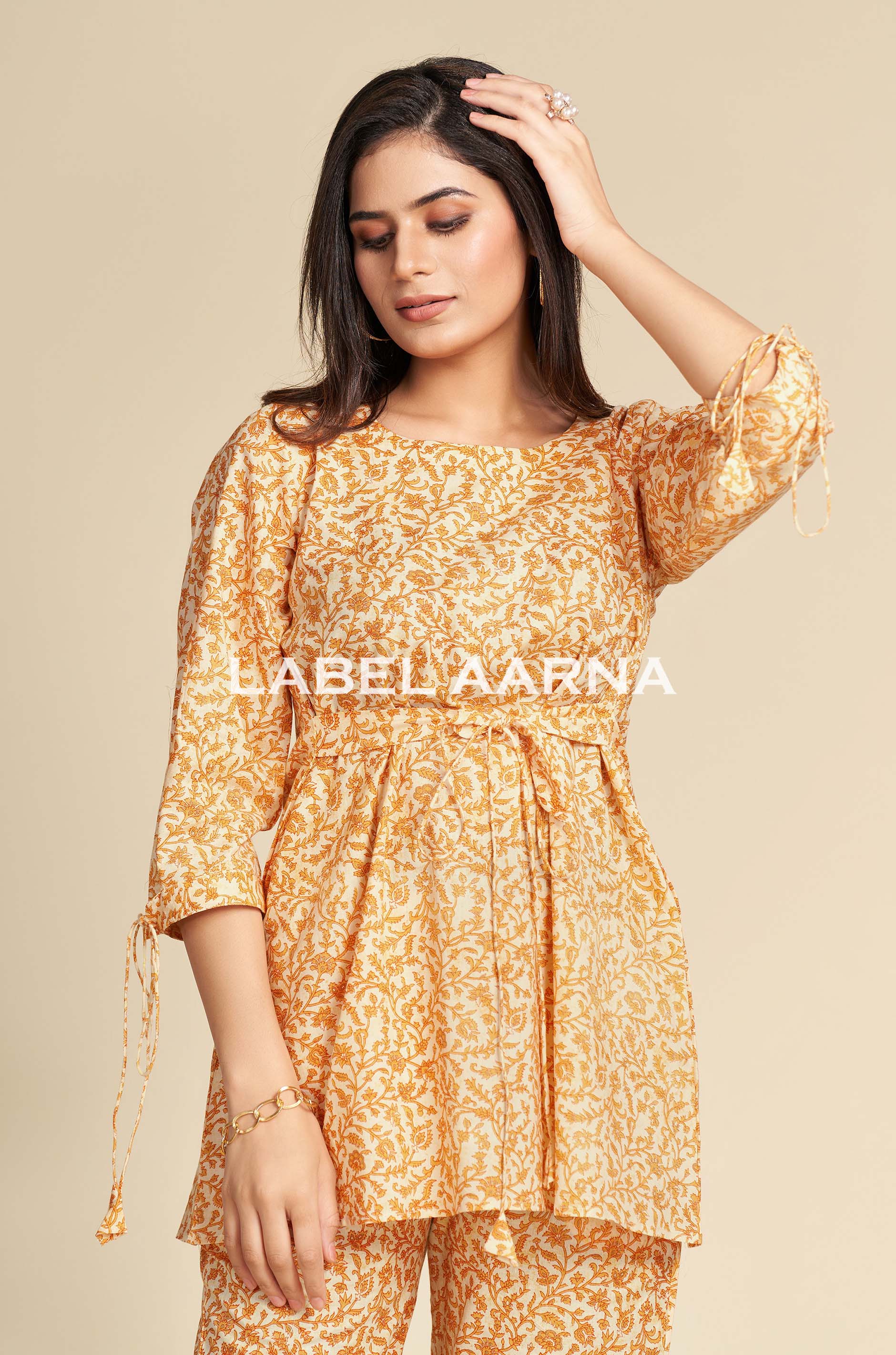 Yellow Pure Cotton Floral Printed Co-Ord Set - Image 2