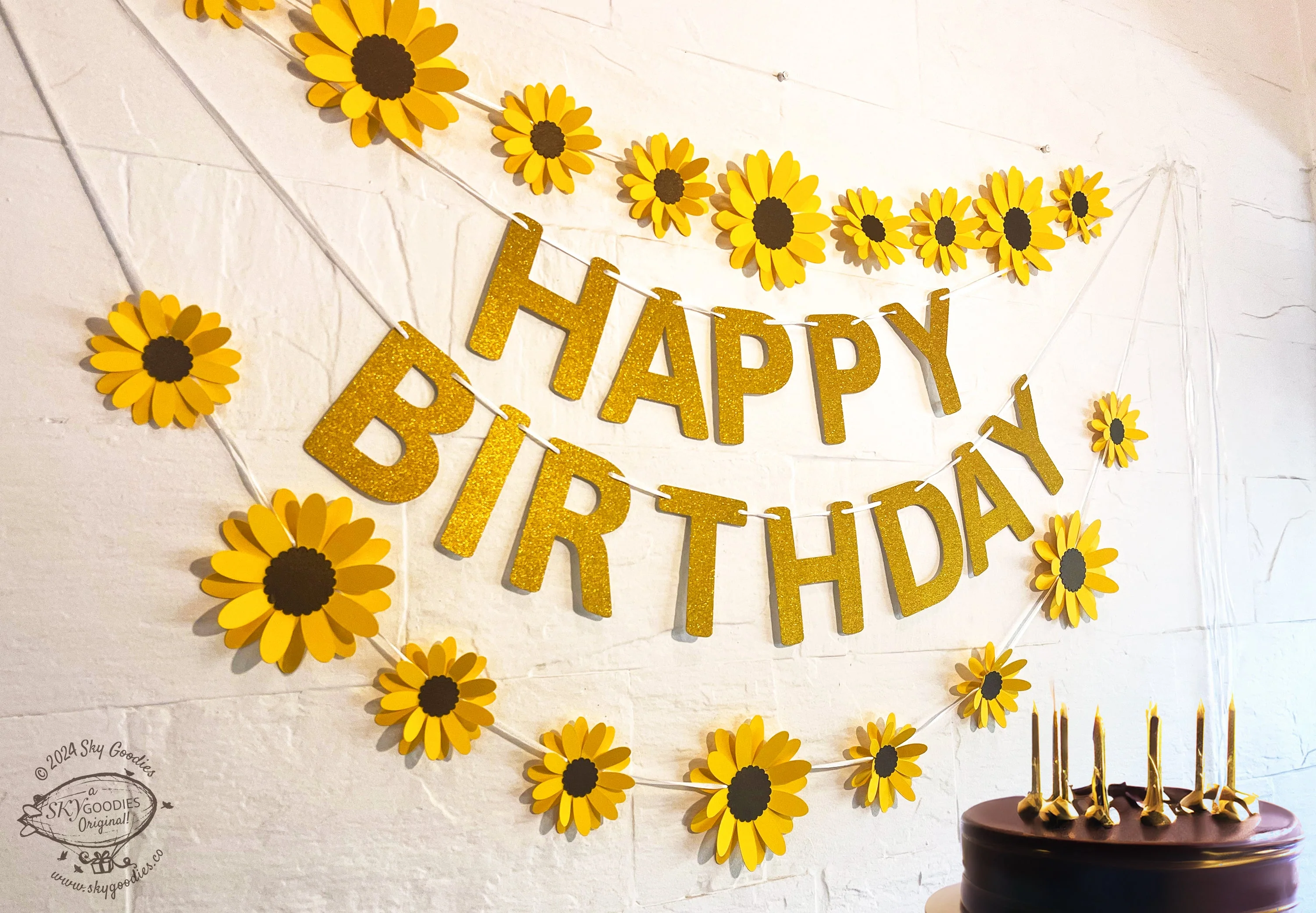 Yellow Sunflower and Happy Birthday Paper Party Decor - Image 2