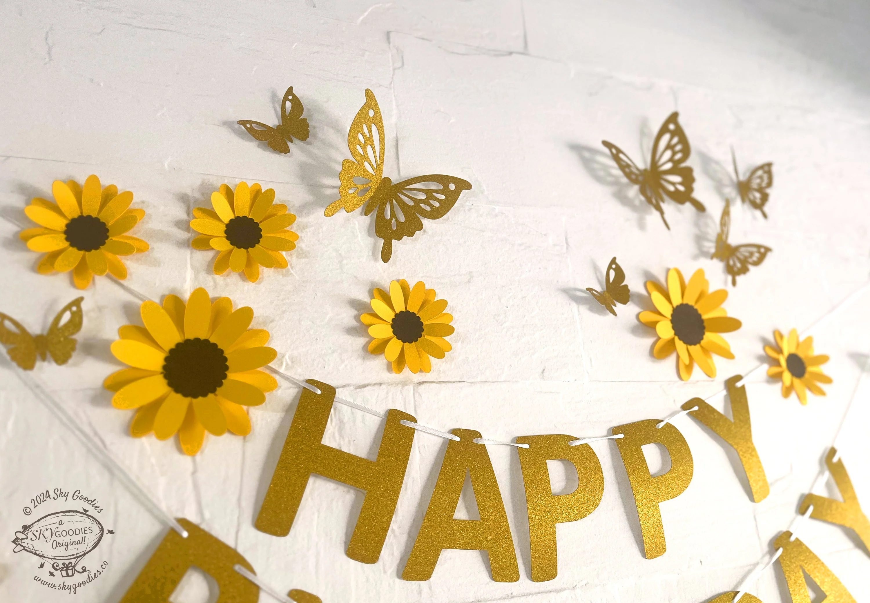 Yellow Sunflower, Butterflies and Happy Birthday Paper Party Decor - Image 2