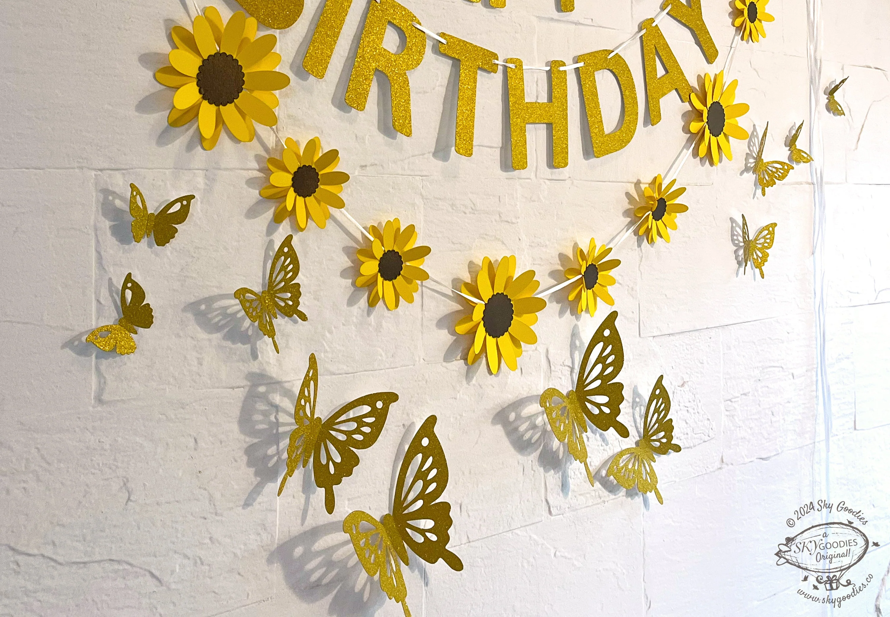Yellow Sunflower, Butterflies and Happy Birthday Paper Party Decor - Image 6