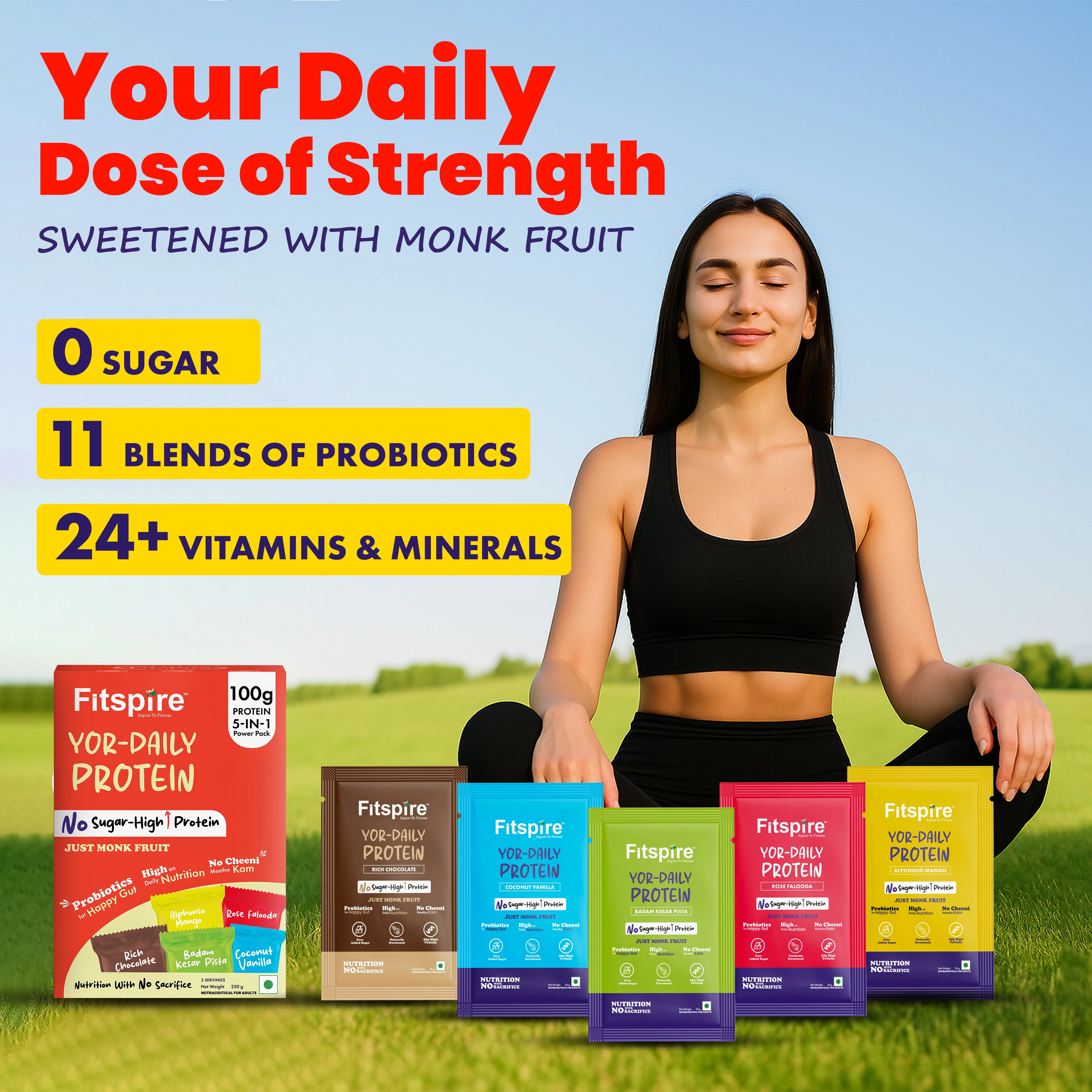 Yor Daily Whey Protein, No Sugar, Assorted Flavors, 250g - Pack of 5 Sachets + Shaker Combo - Image 4