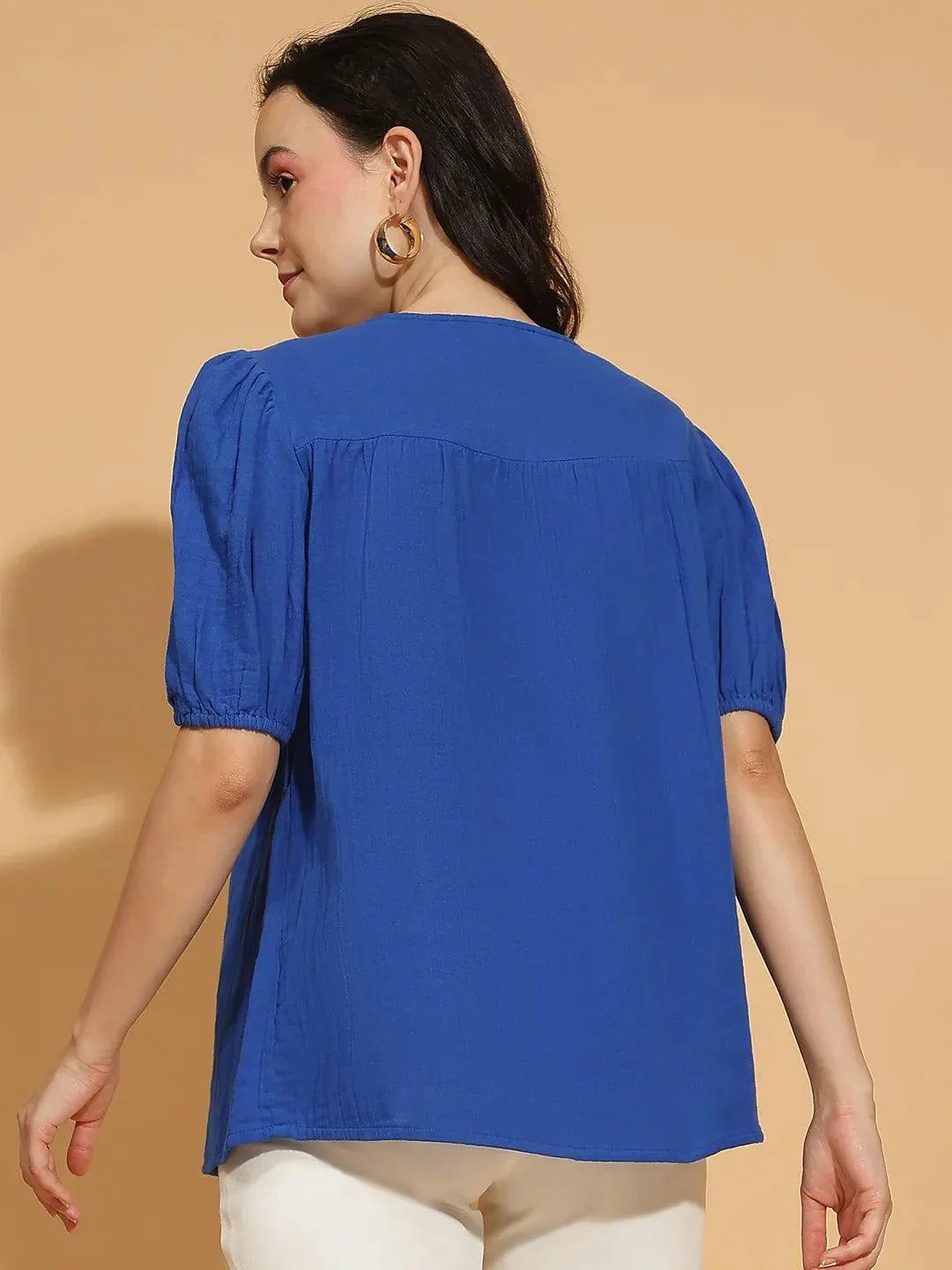 Your Blue Embroidered Short Sleeve Women’s Cotton Top - Image 5