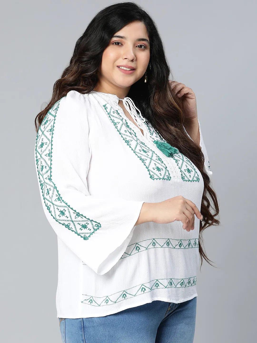 Zazzed White Embroidered Plus Size Women Top - Image 4