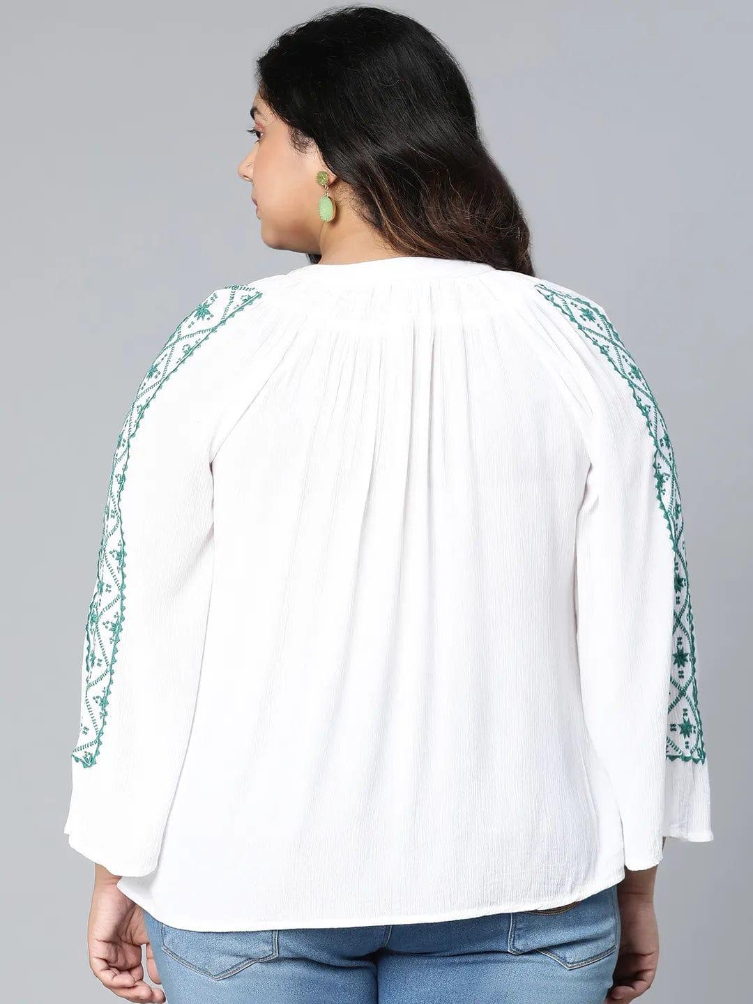 Zazzed White Embroidered Plus Size Women Top - Image 5