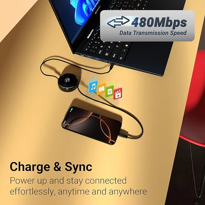 Zebronics Type C to C Retractable Cable - 60 Watts - Image 4