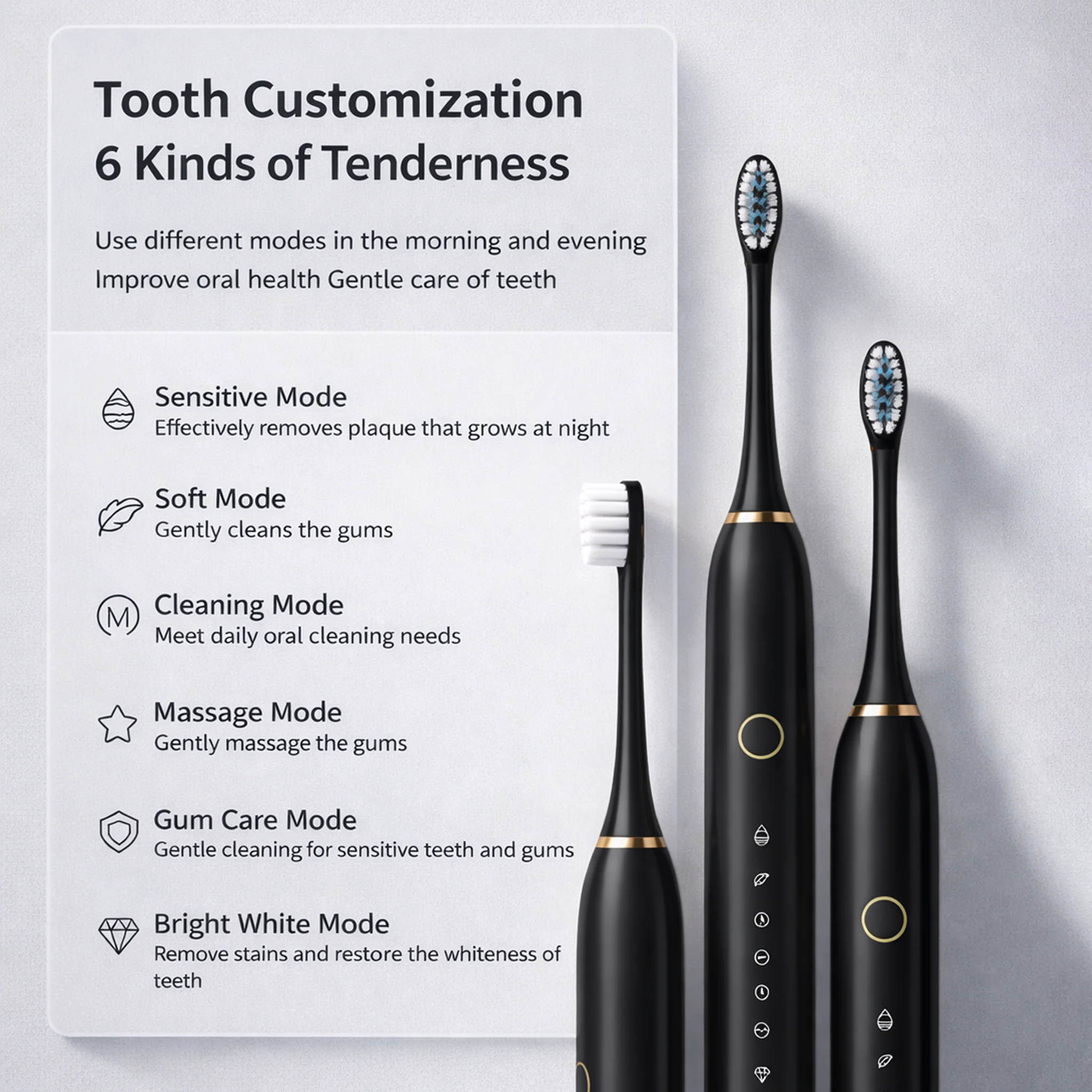 ZivX DentX | Sonic Electric Toothbrush | 5 Cleaning Modes | 3 Brush Heads | 40,000 Strokes/Min | IPX7 Waterproof | USB Rechargeable | Smart 2-Min Timer (Copy) - Image 3