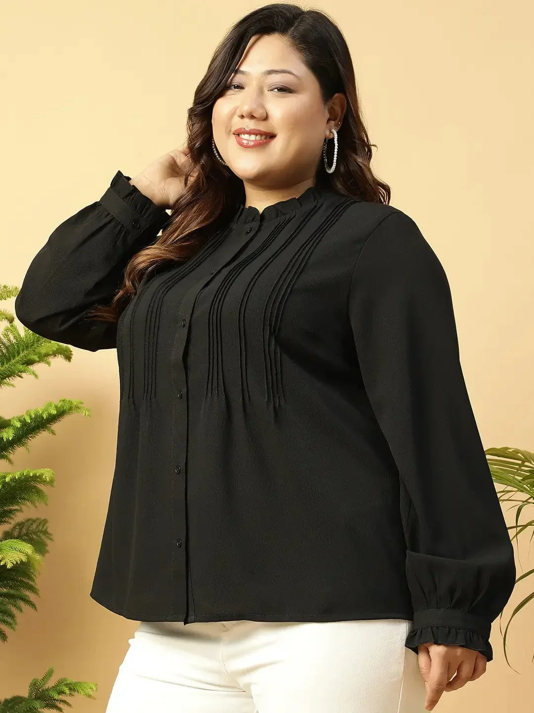 Zone Black Long Sleeve Button Down Plus Size Women Shirt - Image 3