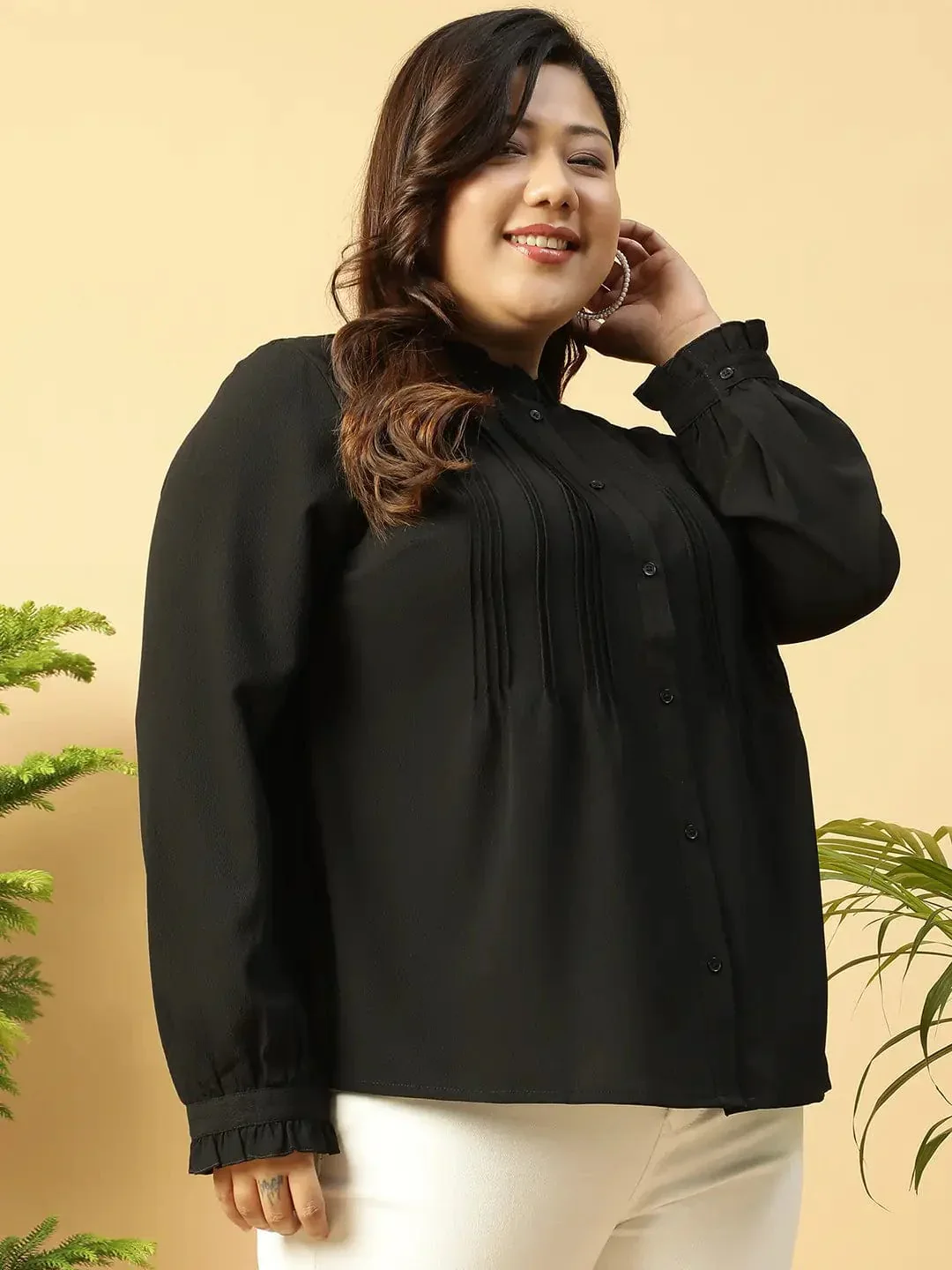 Zone Black Long Sleeve Button Down Plus Size Women Shirt - Image 4