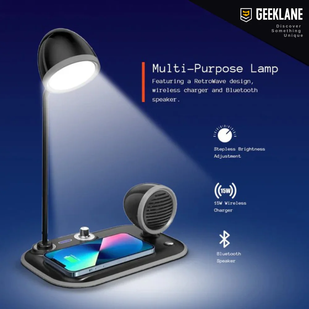 Zylo: 3-in-1 Desk Lamp with 15W Wireless Charger, 10W Bluetooth Speaker & Adjustable tactile Brightness Knob - Image 2